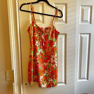 Petite Tie Front Mini Dress with Pink and Orange Floral